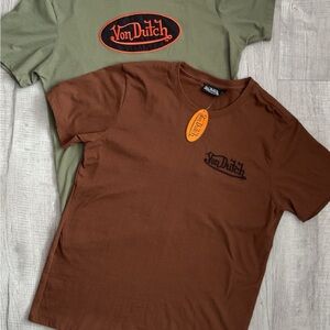 Von Dutch Men's Olive and Chocolate Short Sleeve Tees